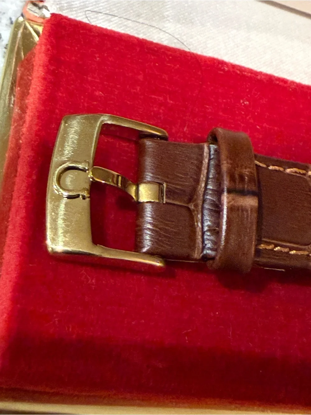 Omega Men's Classic Brown Leather Wristwatch - Gold Case